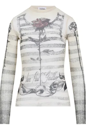 Jean Paul Gaultier Top, Dame, , M, Trykt Mesh Langærmet Top