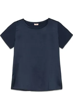 Oltre Top, Dame, Blå, S, Bomuld, T-shirt lavet af to forskellige materialer