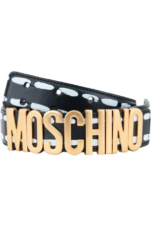 Moschino Tilbehør, Dame, Sort, S, Uld, Læderbælte med guld metal branding