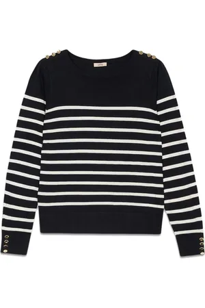 Oltre Strik, Dame, Blå, S, Uld, Stribet Sweater med Metal Knapper