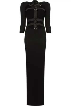 Roberto Cavalli Kjole, Dame, Sort, S, Rose Embellished Harness Maxi Dress