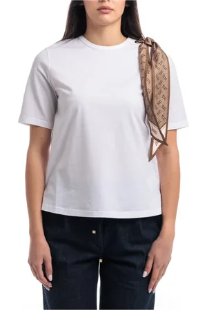 HERNO Top, Dame, Hvid, L, Bomuld, Superfin T-shirt i Stræk-bomuld med Sjal