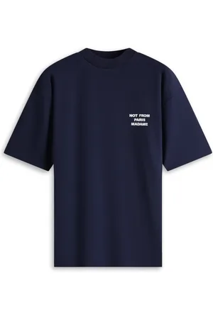 Drôle de Monsieur Top, Herre, Blå, S, Bomuld, Navy Slogan Print T-shirt