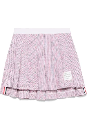 Thom Browne Nederdel, Dame, Lyserød, S, Uld, Stribet A-Line Plisseret Nederdel