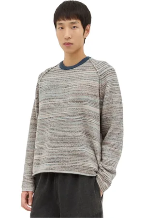 STUSSY Strik, Herre, Grå, 2XL, Bomuld, Stribet Rundhals Trøje