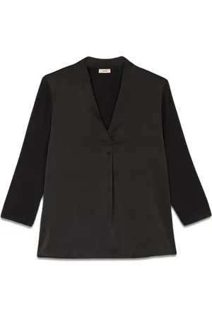 Oltre Bluser & Skjorter, Dame, Sort, S, Polyester, T-shirt lavet af bi-materialer med V-udskæring