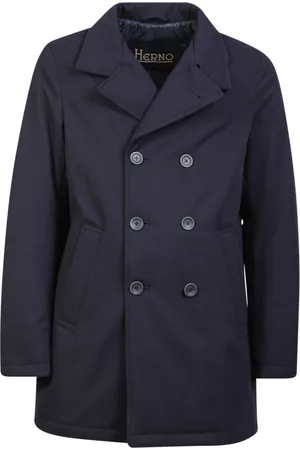 HERNO Frakke, Herre, Blå, 3XL, Polyester, Dobbelt-knappet Frakke
