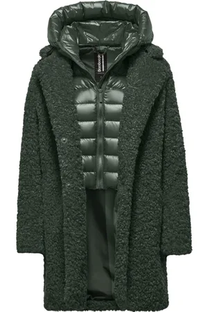 Bomboogie Frakke, Dame, Grøn, S, Uld, Sherpa Fleece Overcoat med aftagelig hætte