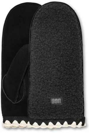 UGG Tilbehør, Herre, Sort, L/XL, Læder, fluff Scalloped Vanter