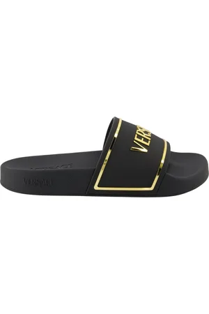 VERSACE Sko, Dame, Sort, 36 EU, Uld, Gyldne Logo Slides Forår-Sommer 2025