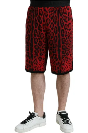 Dolce & Gabbana Shorts, Herre, Rød, L, Rød Leopard Print Bermuda Shorts