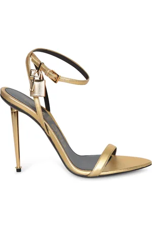 Tom Ford Sko, Dame, Gul, 38 EU, Uld, Guld Ankelrem Stiletto Sandaler