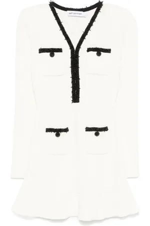 Self-Portrait Kjole, Dame, Hvid, M, Bomuld, Honeycomb Knit Mini Dress