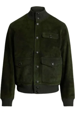 Ralph Lauren Jakke, Herre, Grøn, L, Suede, Suedejakke med Ribbede Kantninger