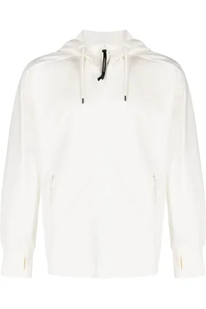 C.P. Company Sweathshirts & Hoodies, Herre, Hvid, XL, Bomuld, Diagonale Lynlås Bomulds Hoodie