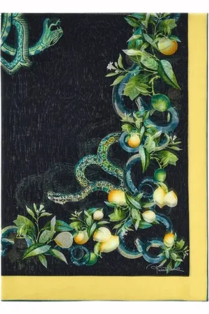 Roberto Cavalli Tilbehør, Dame, Flerfarvet, ONE SIZE, Bomuld, Citron Print Pareo Twill Stof Italien