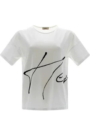 HERNO Top, Dame, Hvid, M, Bomuld, T-shirt med kort ærme og 3D-print