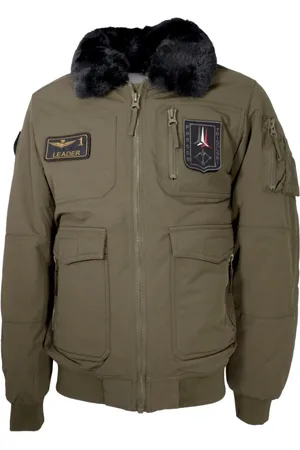 Aeronautica Militare Jakke, Herre, Grøn, XL, Uld, Pilotjakke med aftagelig krave