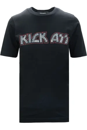 Dsquared2 Top, Dame, Sort, L, Bomuld, Sort T-shirt med Rhinestone `Kick` Print