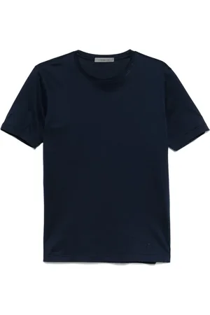 corneliani Top, Herre, Blå, L, Bomuld, Broderet bomuldst-shirt lavet i Italien