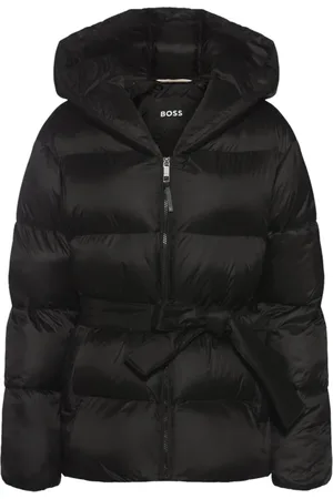 HUGO BOSS Jakke, Dame, Sort, XL, Uld, Vatteret, isoleret jakke med bælte
