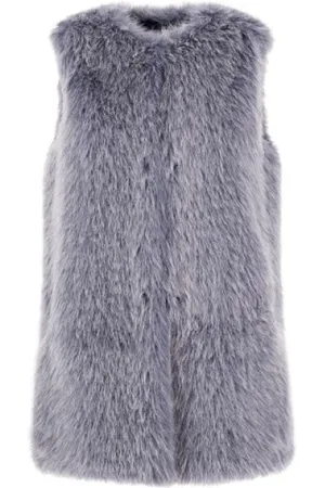 HERNO Jakke, Dame, Blå, S, Satin, Imitationspels Kravevest Uden Ærmer i Satin