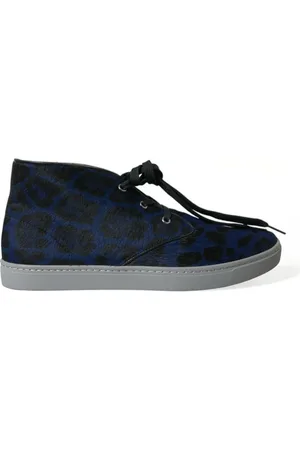 Dolce & Gabbana Sko, Herre, Blå, 42 1/2 EU, Uld, Blå Leopard Print Mid-Top Sneakers