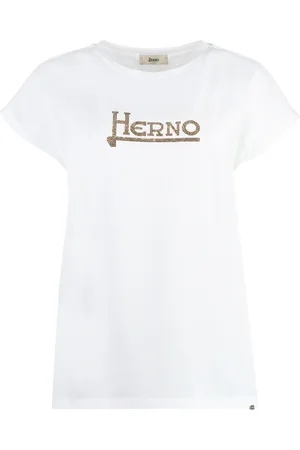 HERNO Top, Dame, Hvid, M, Bomuld, T-shirt i bomuld med kontrastlogo