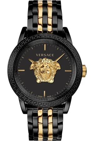 VERSACE Tilbehør, Herre, Sort, ONE SIZE, Uld, Sort og Guld Ur i Rustfrit Stål