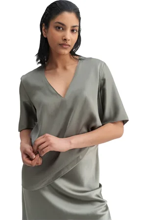Ahlvar Gallery Bluser & Skjorter, Dame, Grøn, XL, Yoli v-udskæring silkebluse