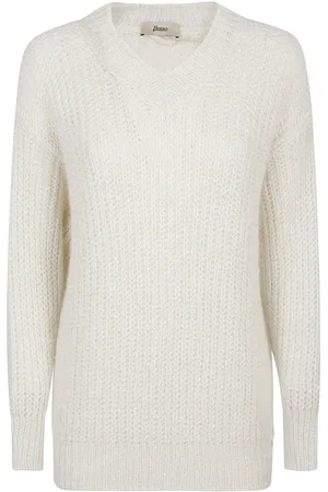 HERNO Strik, Dame, Hvid, M, Uld, Alpaca Blend Knit V-Neck Sweater