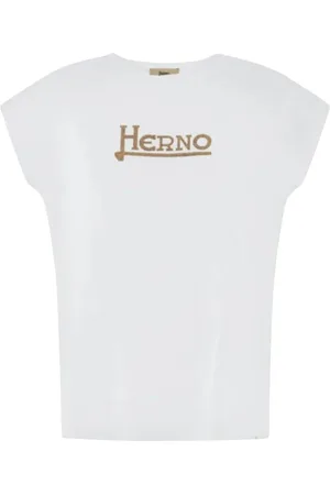 HERNO Top, Dame, Hvid, M, Bomuld, T-shirt med kort ærme og dekoreret logo