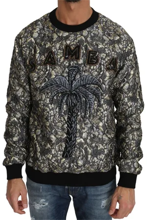 Dolce & Gabbana Sweathshirts & Hoodies, Herre, Flerfarvet, S, Uld, Samba Jacquard Palm Pullover