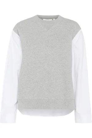 INWEAR Bluser & Skjorter, Dame, Grå, M, Bomuld, Lagdelt hvid top med lange ærmer
