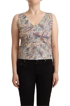 John Galliano Top, Dame, Flerfarvet, S, Bomuld, Multifarvet Ærmeløs V-hals Tank Top