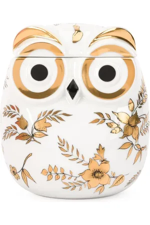 FORNASETTI Home, Dame, Hvid, ONE SIZE, Uld, Ugle Porcelænsbeholder Guld Accenter