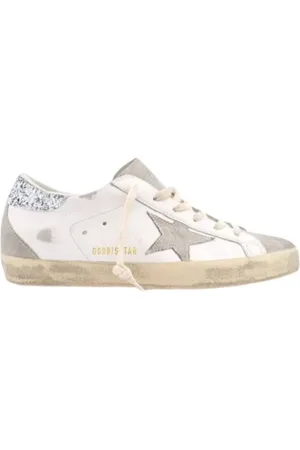 Golden Goose Sko, Dame, Hvid, 38 EU, Bomuld, Grå Glitter Hæl Stjerne Sneakers
