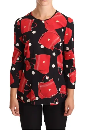 Dolce & Gabbana Bluser & Skjorter, Dame, Sort, M, Sicily Printed Bluse i Sort og Rød