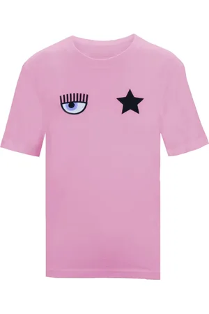 Chiara Ferragni Top, Dame, Lyserød, M, Bomuld, Broderet T-shirt med korte ærmer