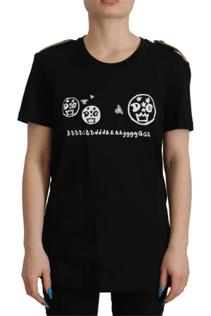 Dolce & Gabbana Top, Dame, Sort, S, Bomuld, Elegant Sort Logo Bomuld T-Shirt