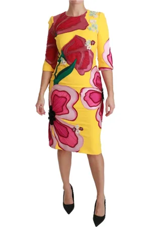 Dolce & Gabbana Kjole, Dame, Gul, XS, Sunshine Bloom Gul Blomstret Kjole