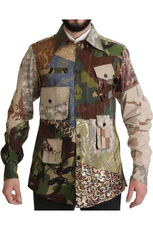Dolce & Gabbana Skjorte, Herre, Flerfarvet, 2XL, Bomuld, Patchwork Camouflage Fritidsskjorte
