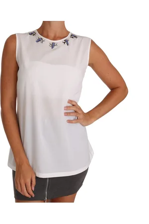 Dolce & Gabbana Top, Dame, Hvid, XS, Uld, Elegant ærmeløs silkebluse med pynt