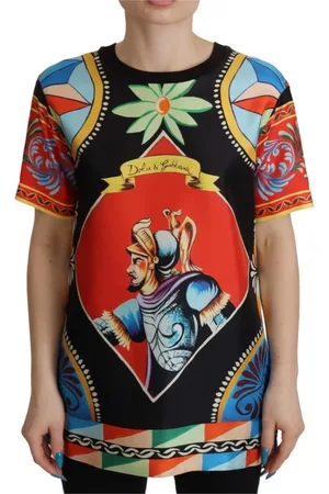 Dolce & Gabbana Top, Dame, Flerfarvet, 3XS, Silke Multifarvet Bluse Soldier Carretto Design