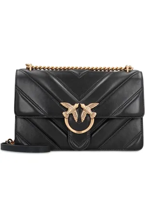 Pinko Taske, Dame, Sort, ONE SIZE, Læder, Quiltet Læder Crossbody Taske med Love Birds Spænde