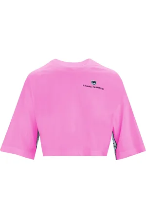 Chiara Ferragni Top, Dame, Lyserød, XS, Bomuld, Broderet Logo Cropped T-shirt