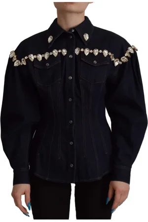 Dolce & Gabbana Bluser & Skjorter, Dame, Blå, 2XS, Denim, Krystalpyntet Denimjakke
