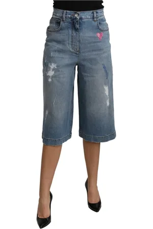 Dolce & Gabbana Shorts, Dame, Blå, XS, Denim, Elegant Wide Leg Denim Bukser