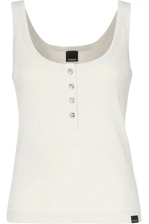 Pinko Top, Dame, Hvid, XS, Nylon, Hvid Metallic Strik Sweater Camisole Top