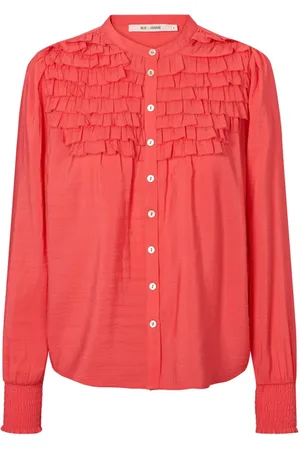 RUE de FEMME Bluser & Skjorter, Dame, Rød, M, Feminin Bluse med Rynkedetaljer